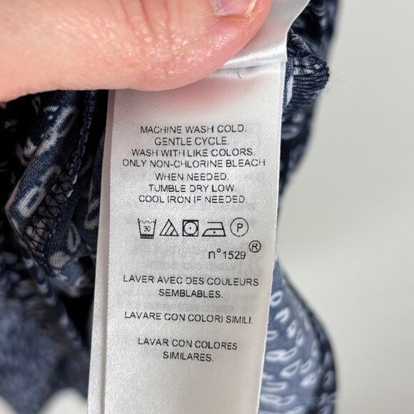 Lauren Ralph Lauren faux wrap dress v-neck flutter sleeve 10 navy blue print - Picture 9 of 10